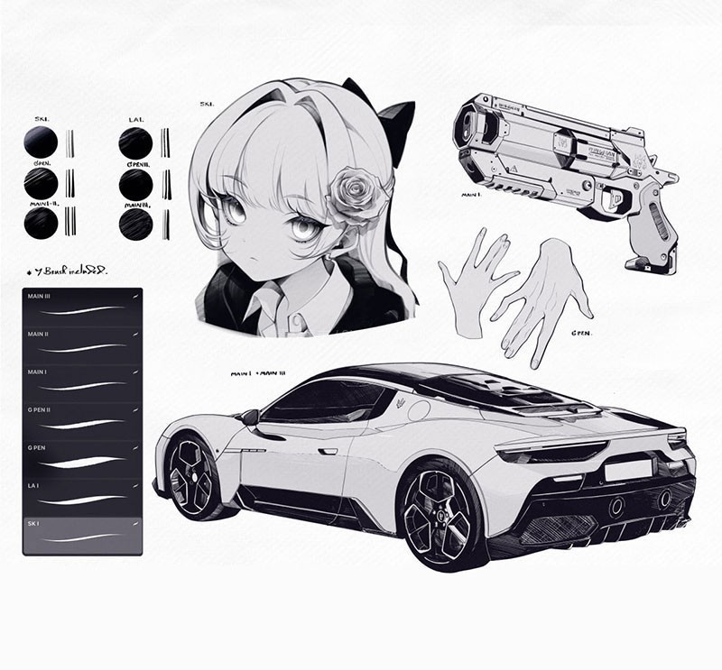 7支漫画墨水手绘描边笔刷